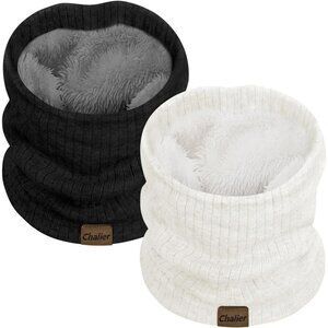 Women's (black+ White)Scarf Winter Double-Layer Neck Warmer Knit Fleece 2Pack